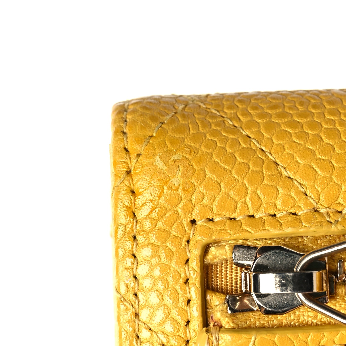 Caviar Quilted Compact Flap Wallet Yellow
