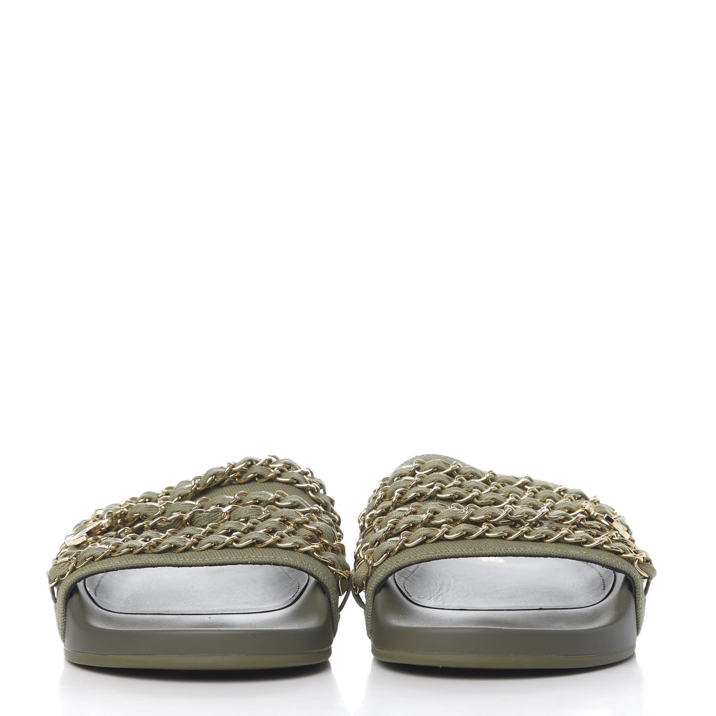 Canvas Chain Flat Sandals 37 Khaki