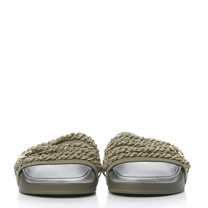 Chanel Canvas Chain Flat Sandals 37 Khaki 2 of 8