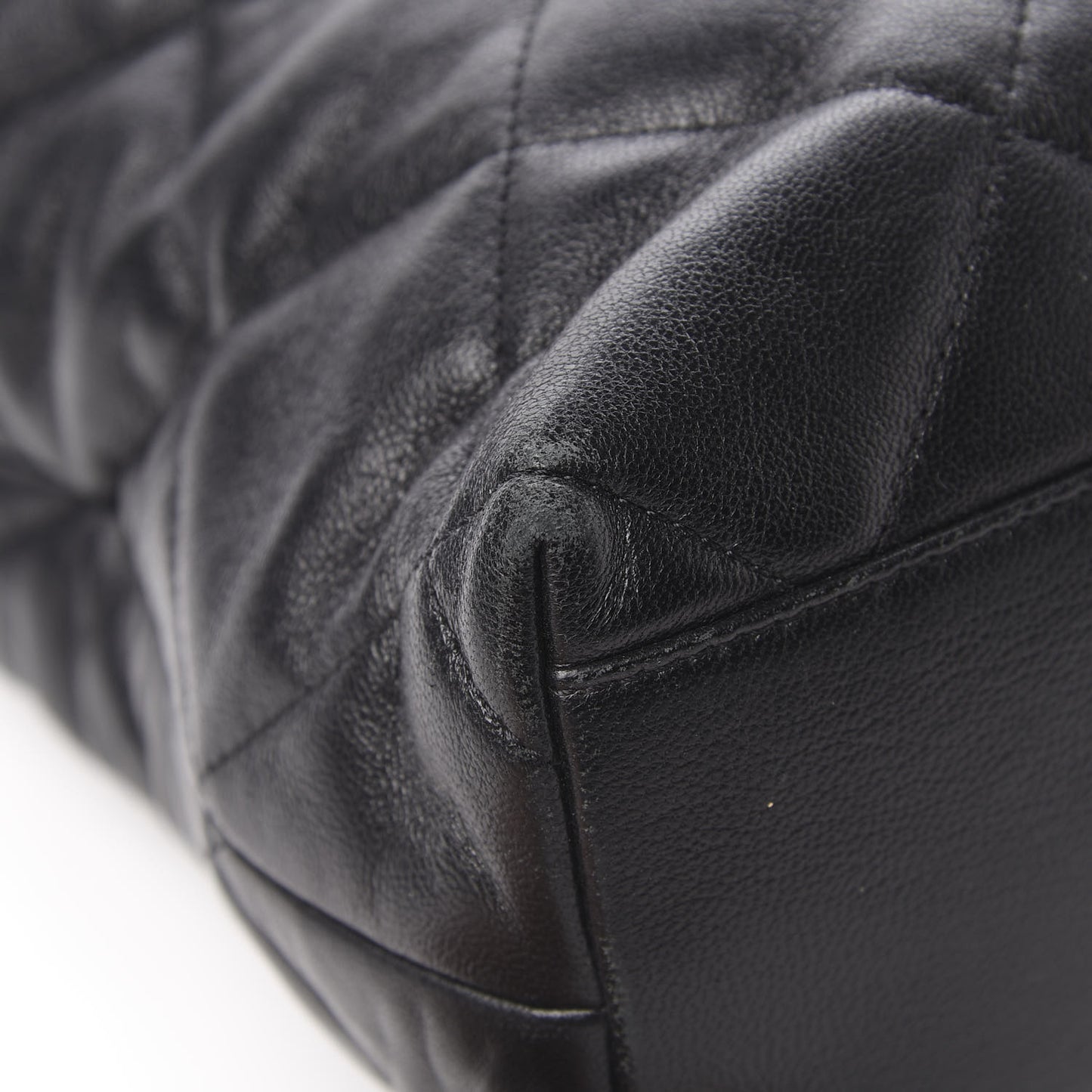 Lambskin Quilted Drawstring Shopping Bag Black