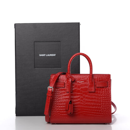 Saint Laurent Calfskin Crocodile Embossed Nano Sac De Jour Red 11 of 11