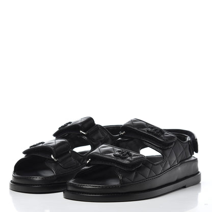 Chanel Lambskin Velcro Dad Sandals 36.5 Black 3 of 17