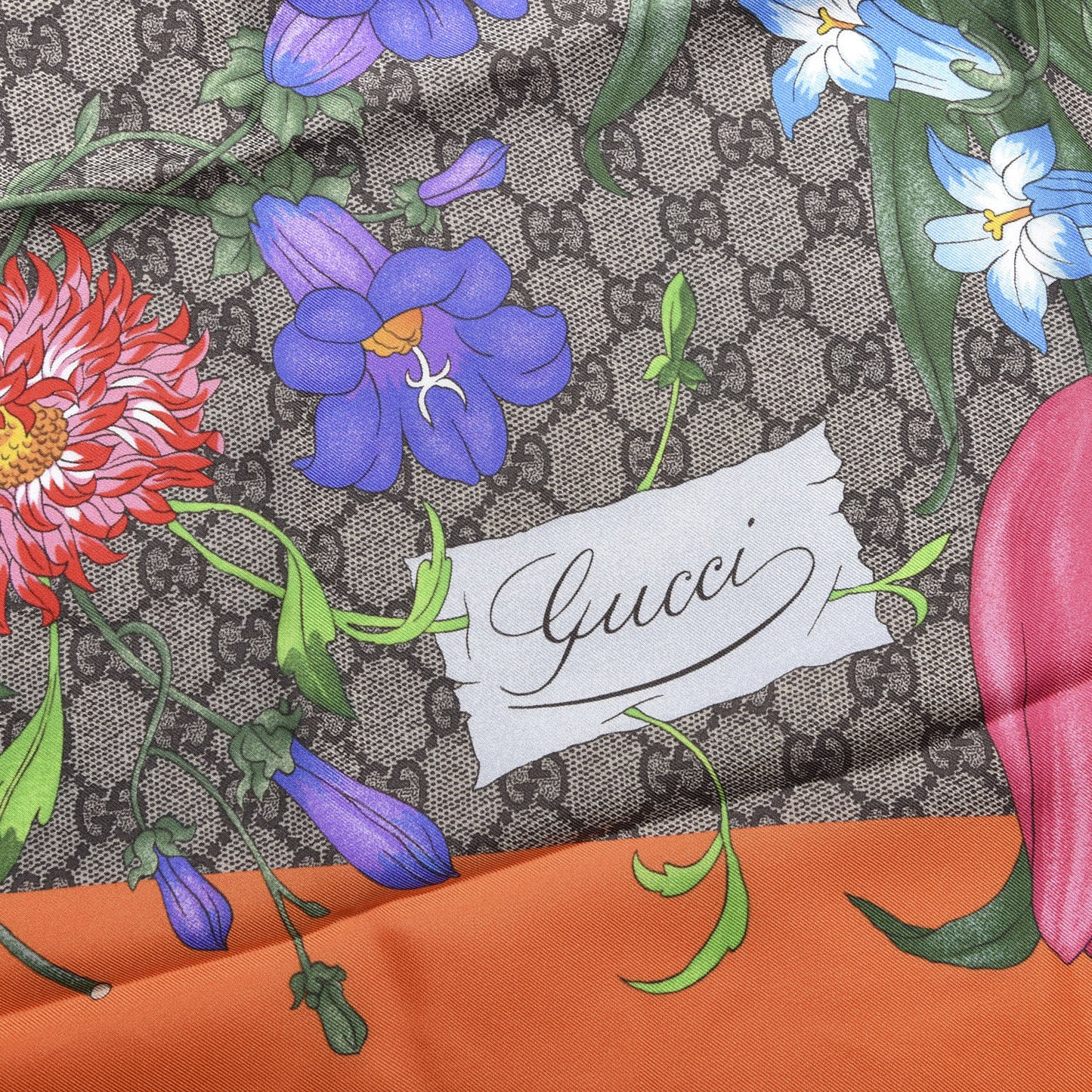 Silk Monogram Flora Fluo Square Scarf Orange