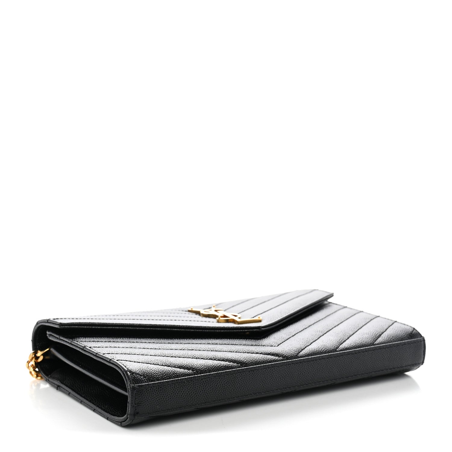 Saint Laurent Grain De Poudre Matelasse Chevron Monogram Chain Wallet Black 4 of 11