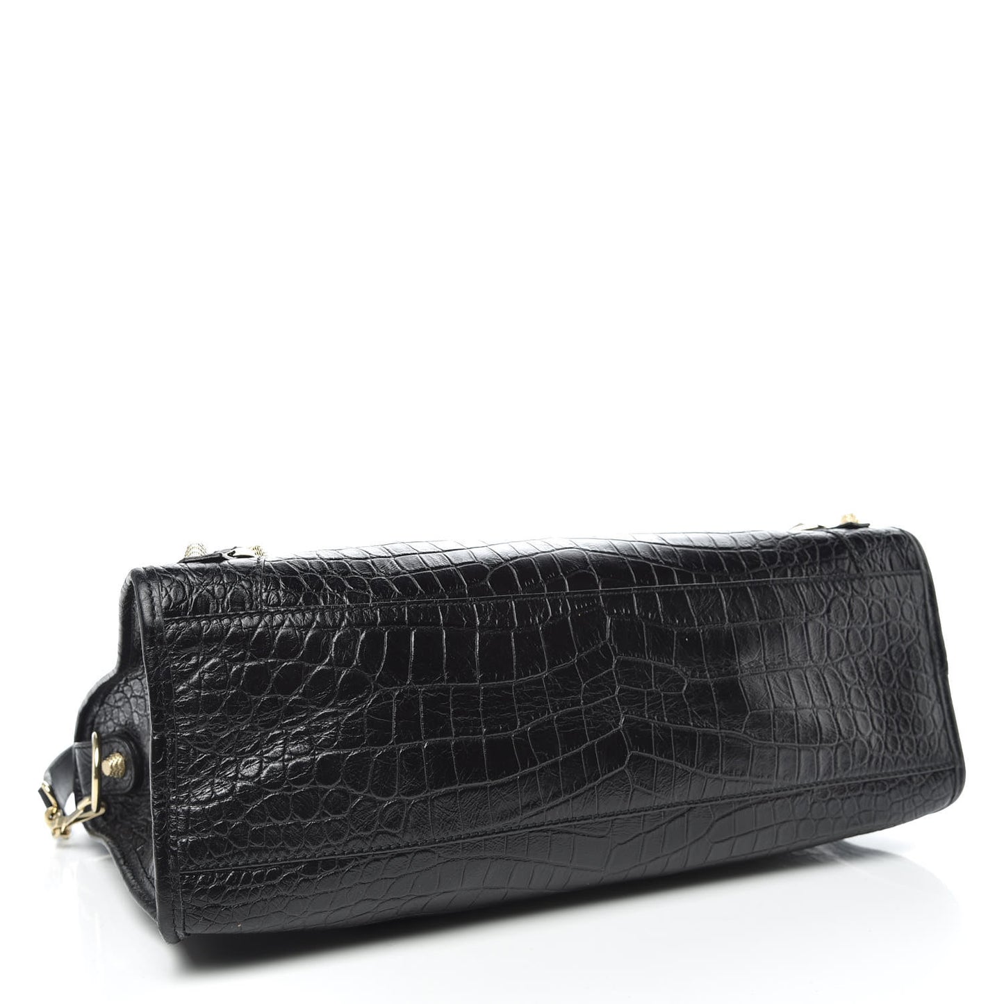 Calfskin Crocodile Embossed Giant 12 Gold Hardware City Black