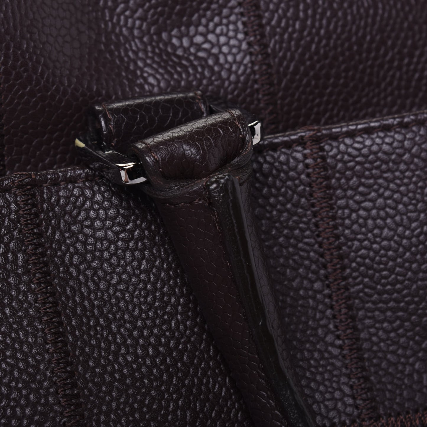 Caviar Square Stitched Large Satchel Dark Brown
