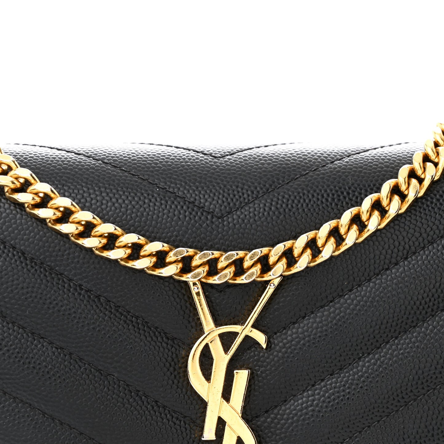 Grain De Poudre Matelasse Chevron Monogram Chain Wallet Black