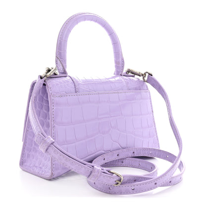 Balenciaga Shiny Calfskin Crocodile Embossed Hourglass Top Handle Bag XS Lilac 3 of 11