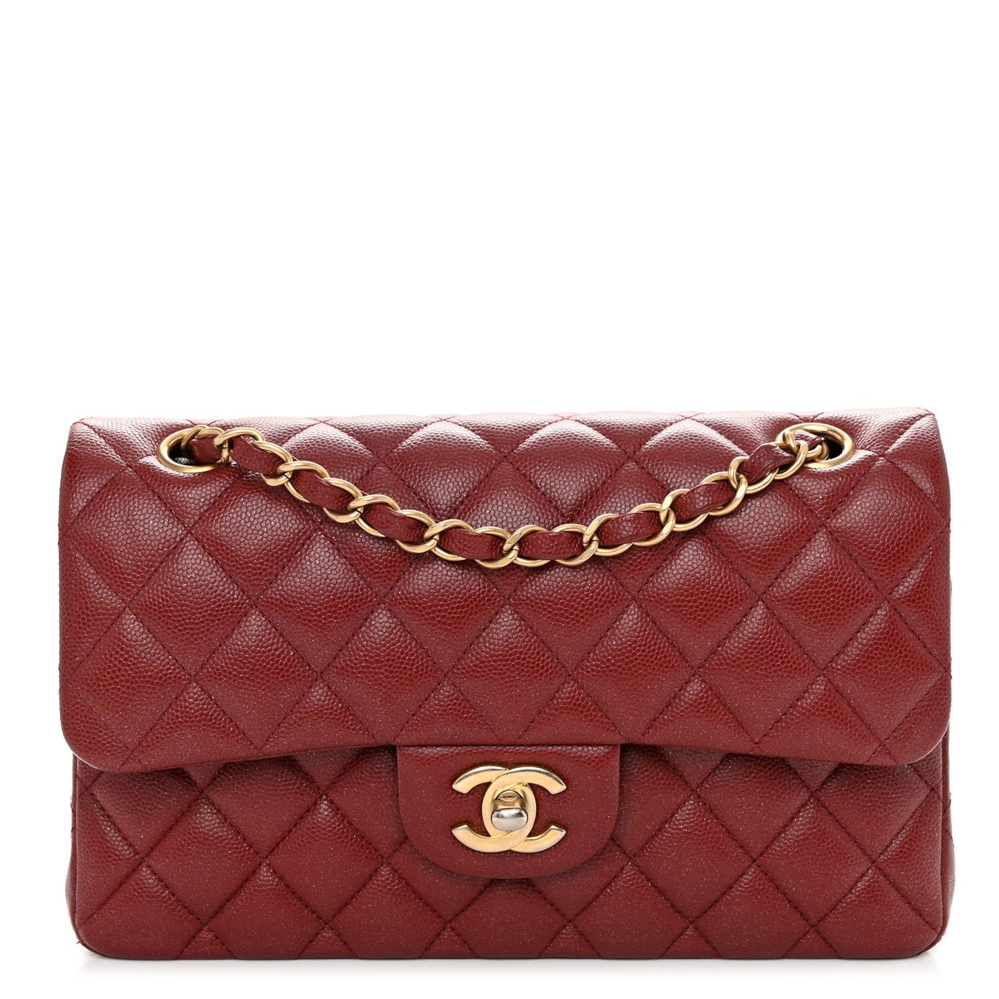 Iridescent Caviar Quilted Small Double Flap Red