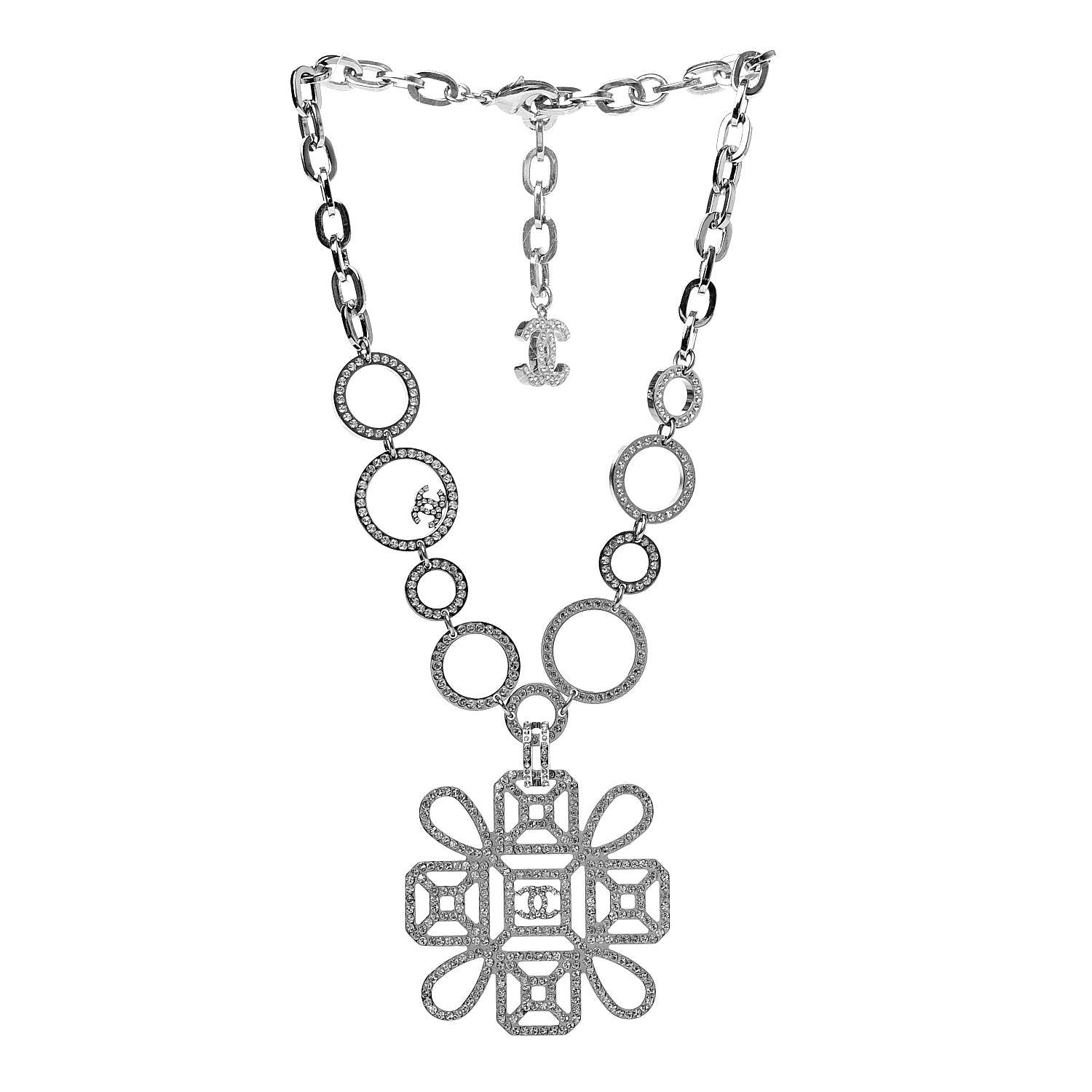 Chanel Crystal Strass Cross CC Necklace Silver 3 of 5
