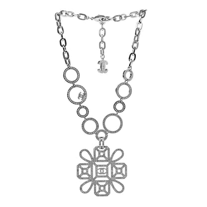 Chanel Crystal Strass Cross CC Necklace Silver 3 of 5