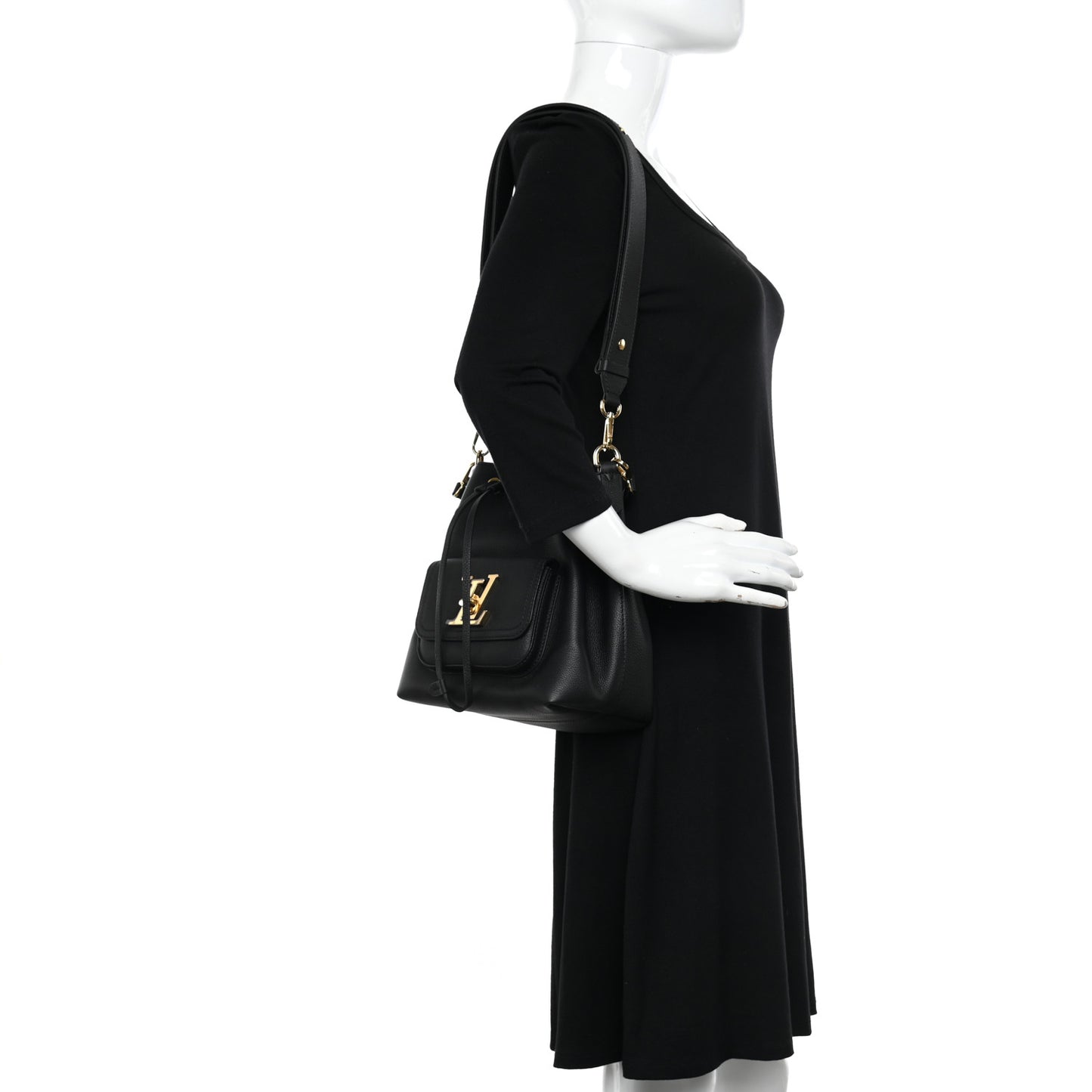 Calfskin Lockme Bucket MM Black