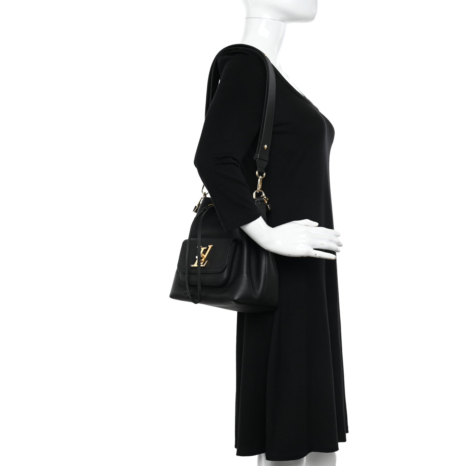 Louis Vuitton Calfskin Lockme Bucket MM Black 2 of 9