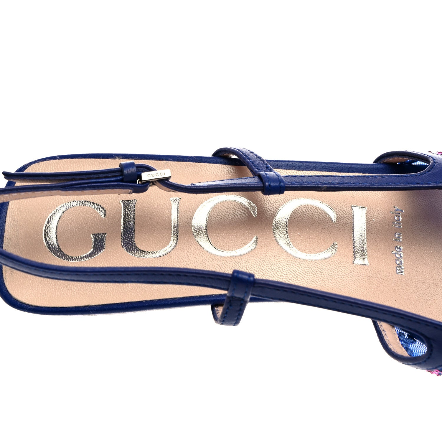 Gucci Tela Retino Nappa Charlotte Crystal GG Monogram Square G 35mm Slingback Pumps 37.5 Splash Net Blue Witch 6 of 8
