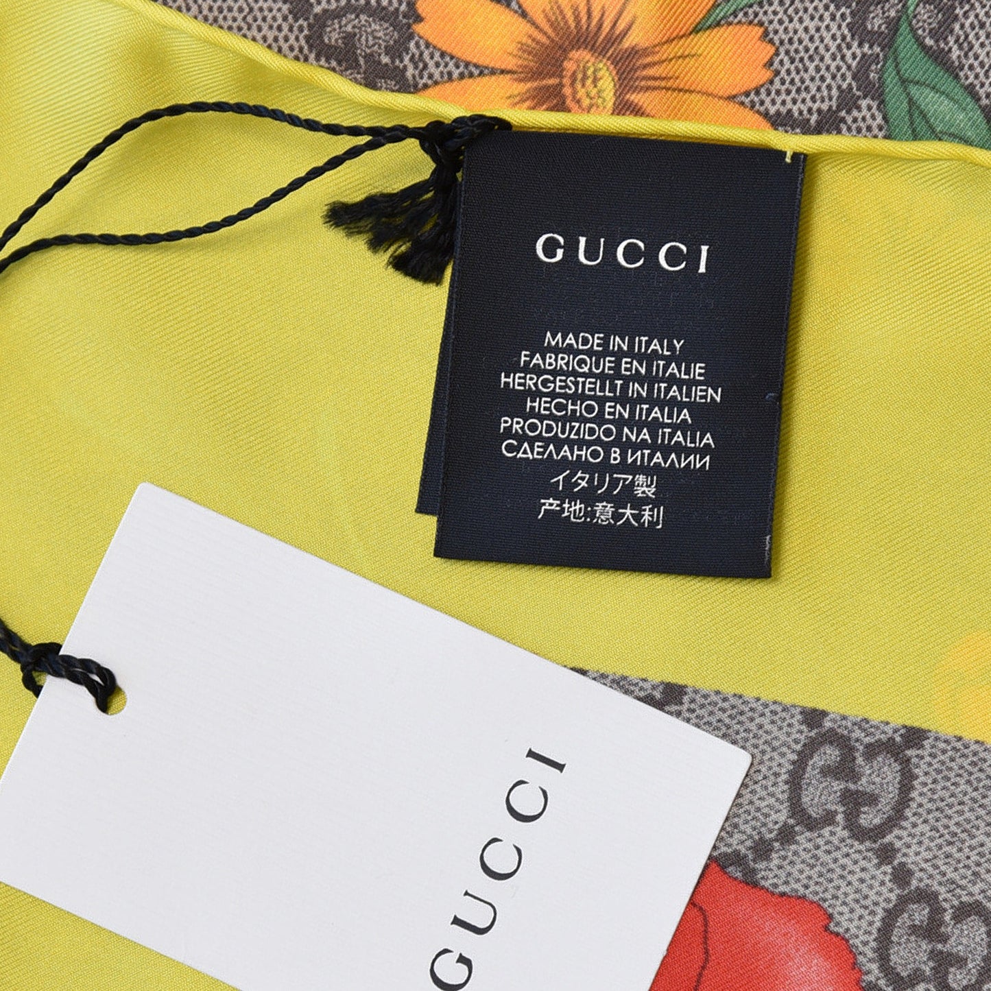 Silk Twill GG Monogram Flora Fluo GG Square Scarf Beige Yellow