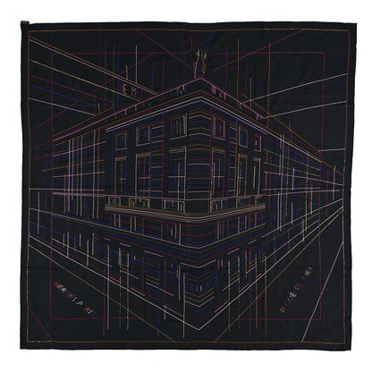 Hermes Silk Embroidered Giant Pique Sellier Perle Scarf 140 Black Multicolor 1 of 3
