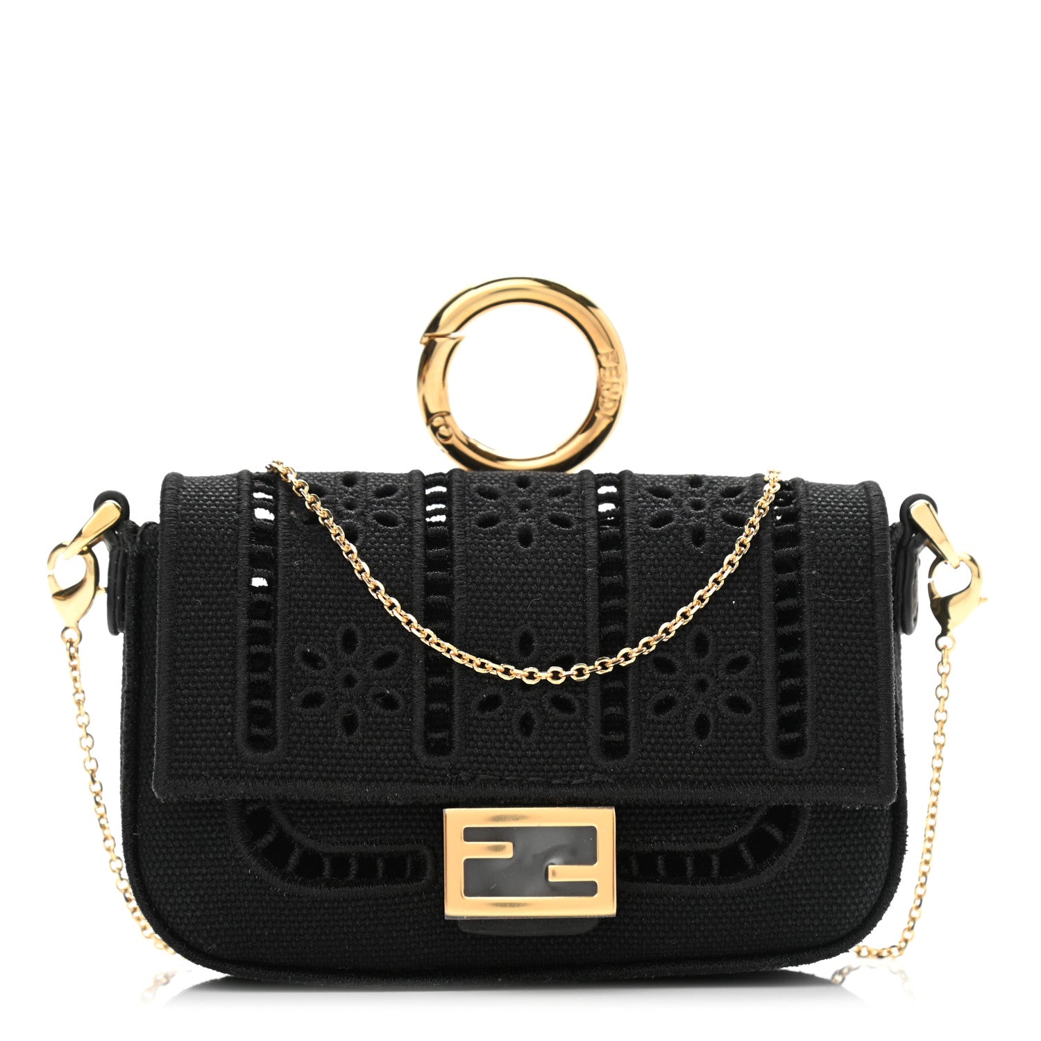 Fendi Canvas Embroidered Nano Baguette Charm Black 1 of 10