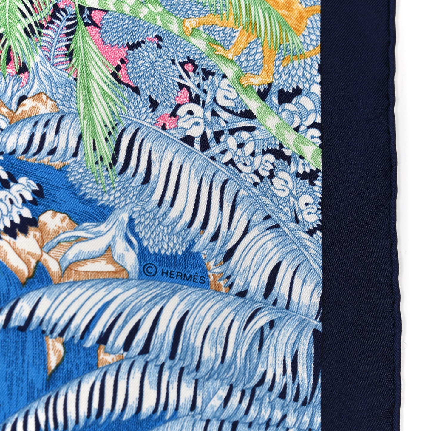 Silk Faubourg Tropical Scarf 90 Bleu Jean Vert Jaune Sofre