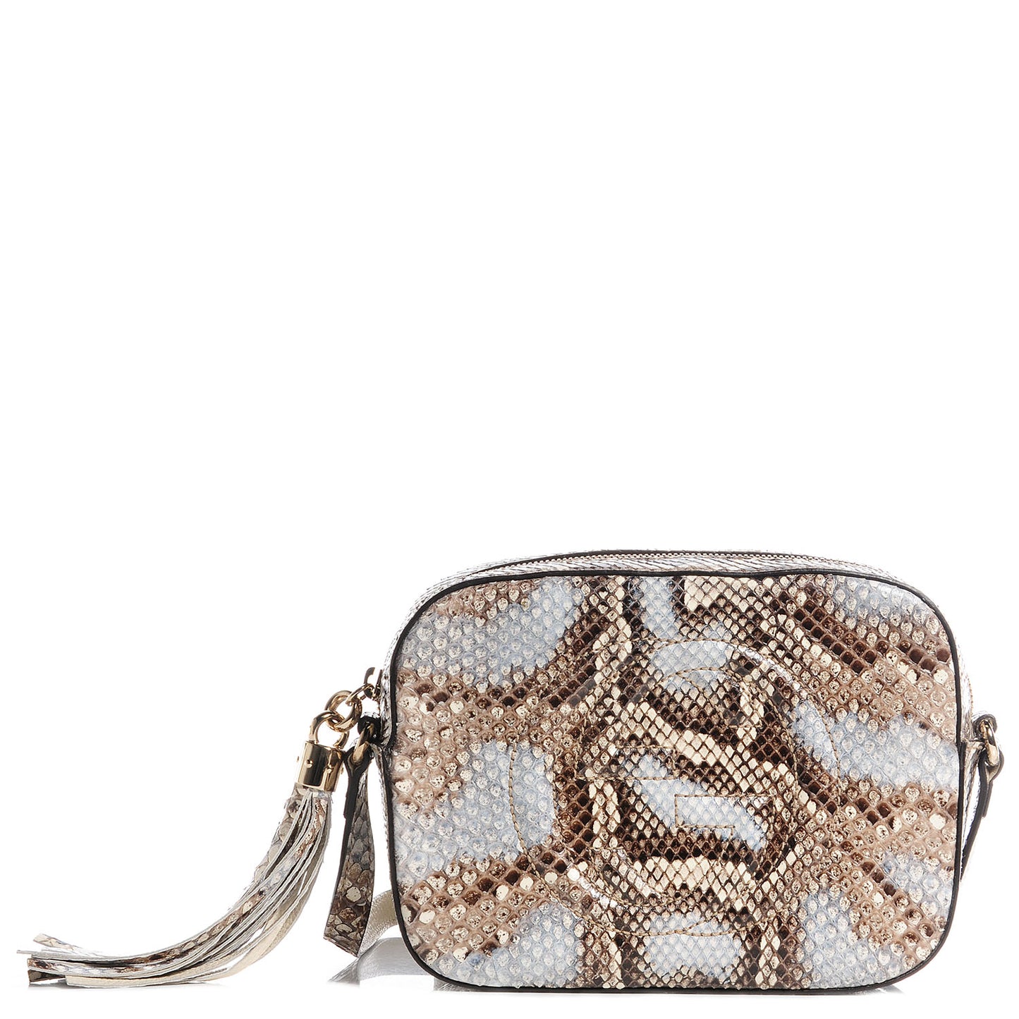 Python Small Soho Disco Bag Off White Nut Brown Beige