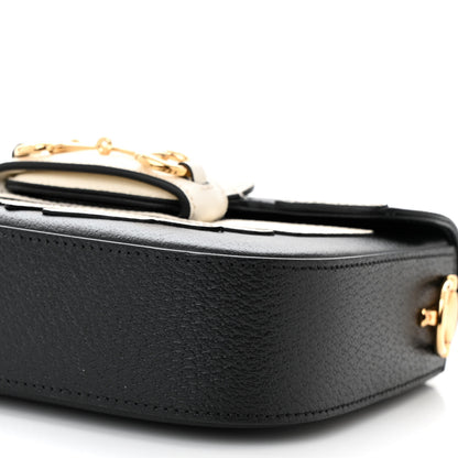 Gucci X ADIDAS Textured Dollar Calfskin Web Trefoil Mini Horsebit 1955 Shoulder Bag Black Off White 10 of 10