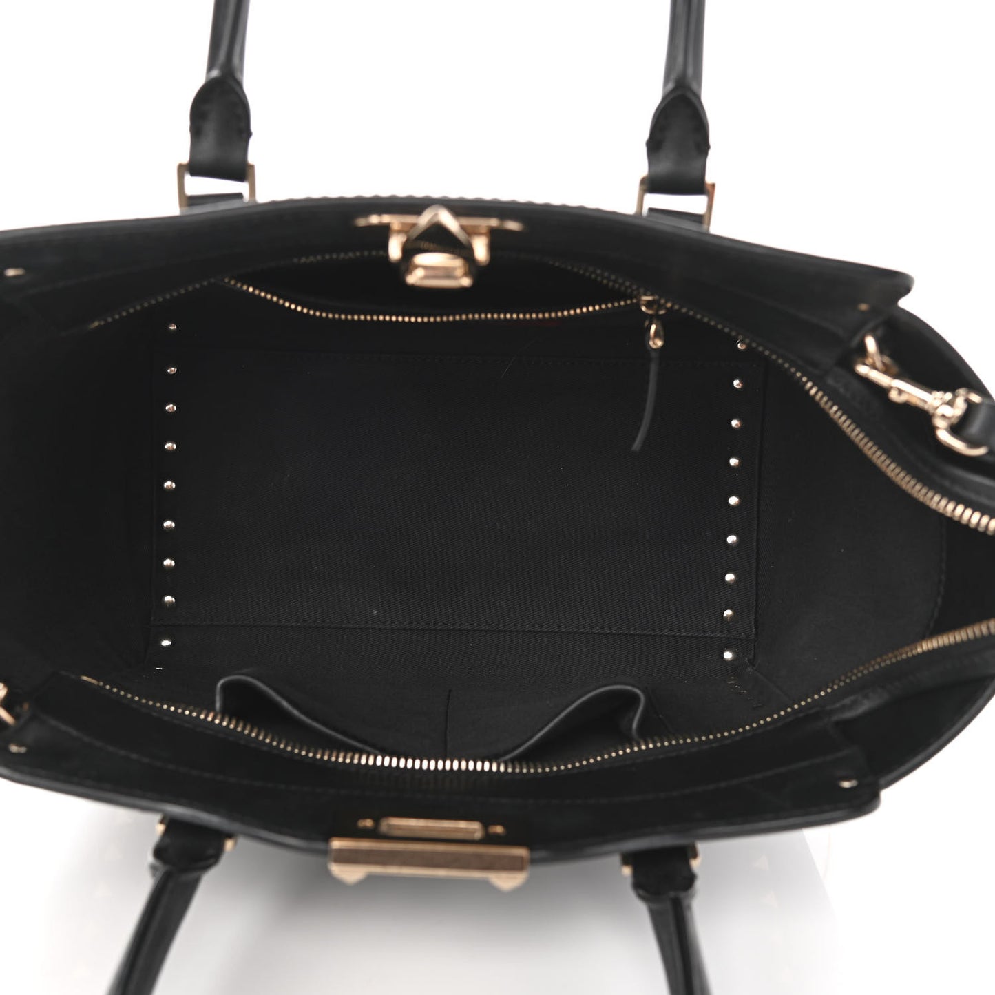 Vitello Small Rockstud Double Handle Tote Black