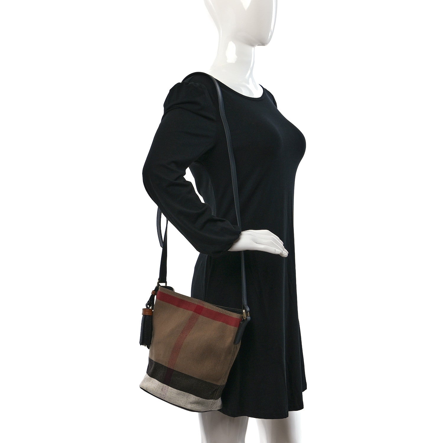 Burberry Canvas Mega Check Mini Ashby Tassel Crossbody Black 2 of 9
