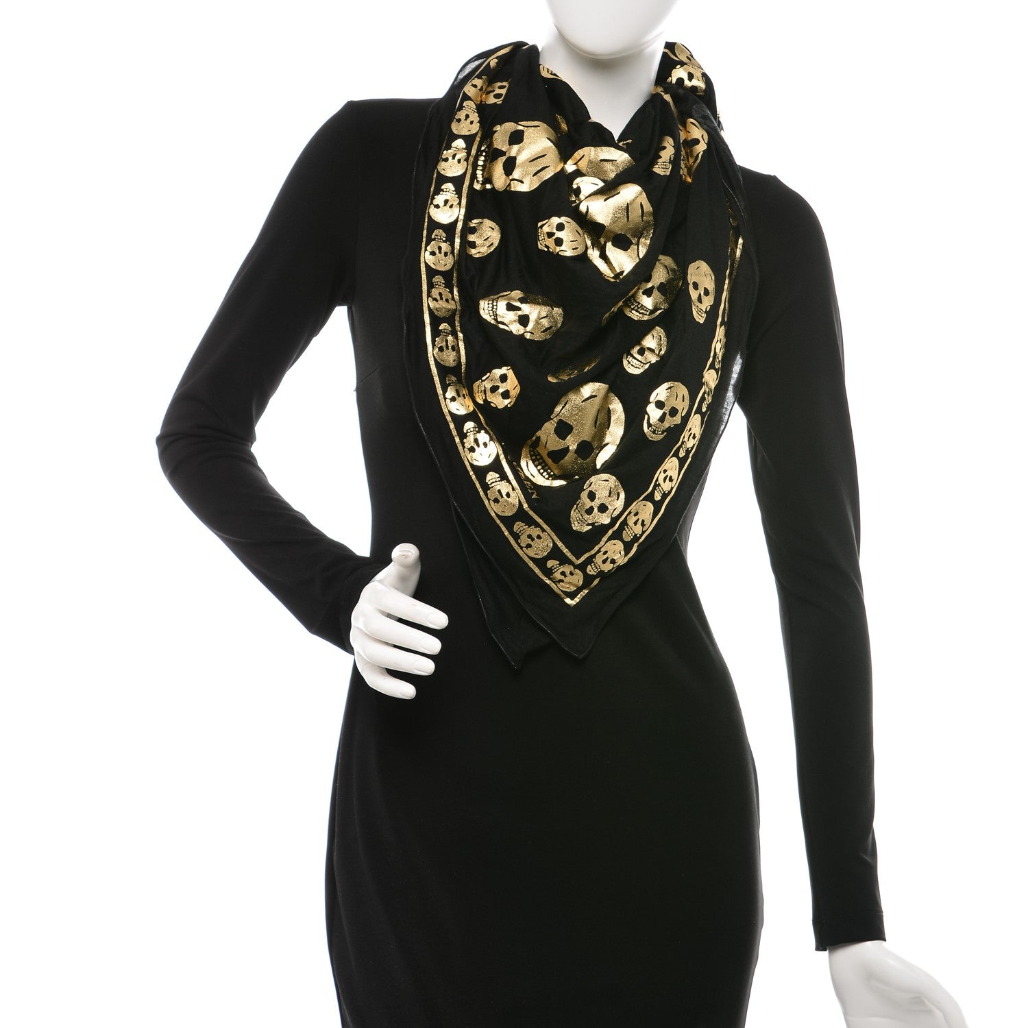 Alexander McQueen Modal Cashmere Skull Scarf Black Gold 200370