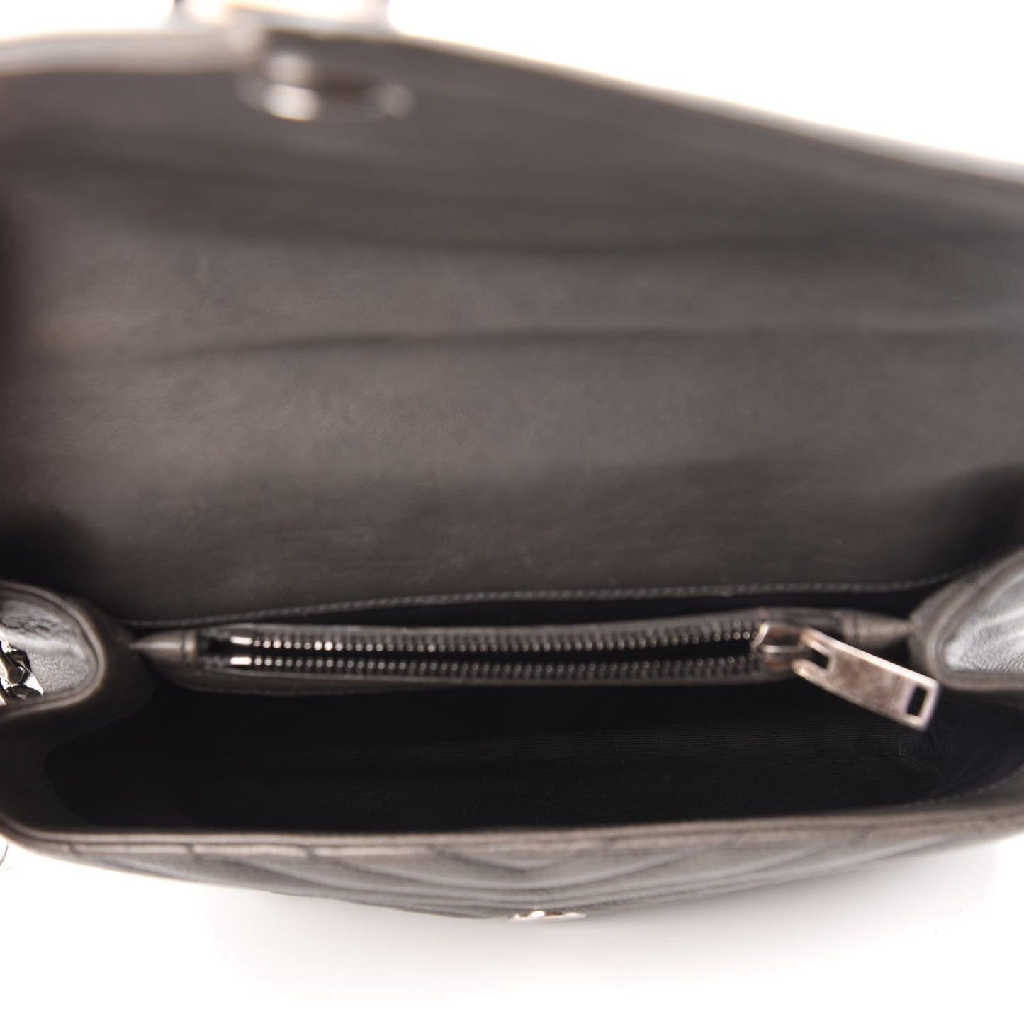 Sheepskin Matelasse Chevron Monogram Medium College Bag Light Coal