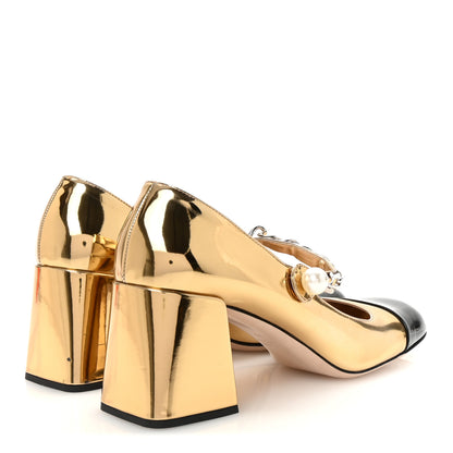 Miu Miu Metallic Patent Colorblock Mary Jane Pumps 40 Platino Black 5 of 9