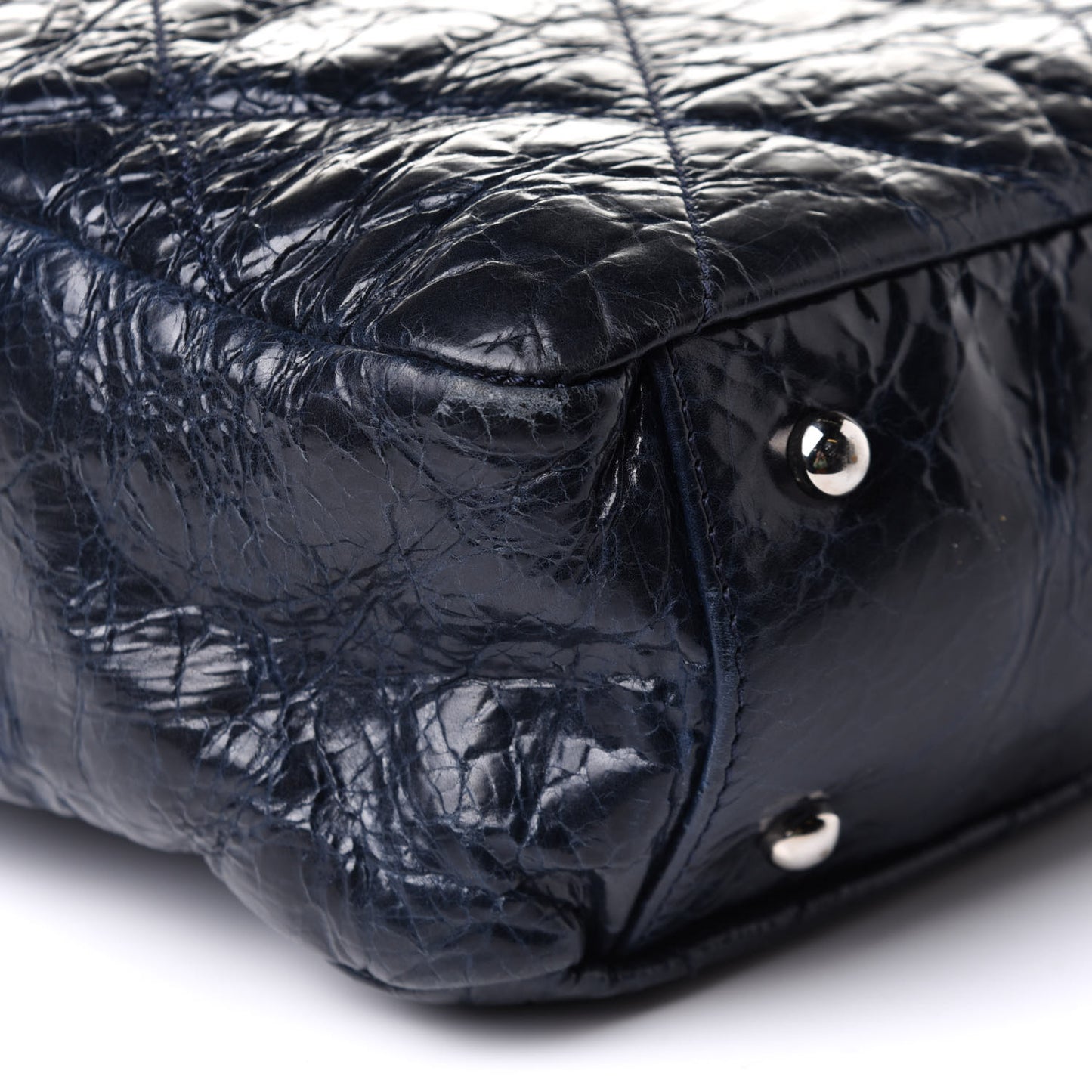 Glazed Calfskin Lambskin Quilted Portobello Tote Navy