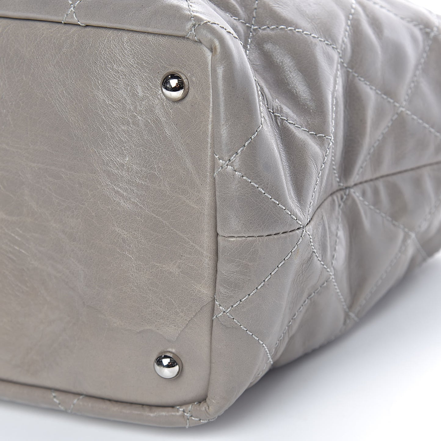 Glazed Calfskin Quilted Tote Grey