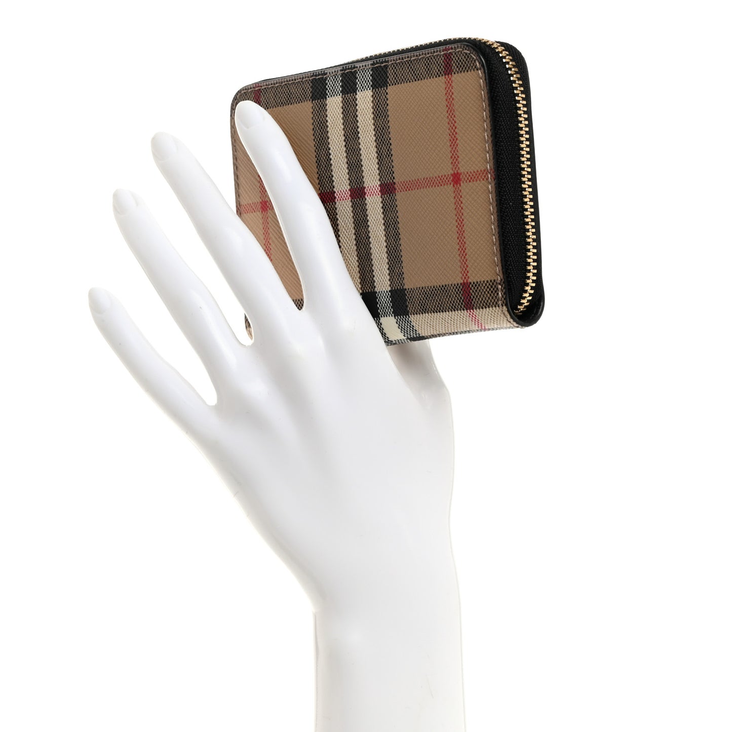 E-Canvas Vintage Check Mini Zip Around Wallet Birch Black
