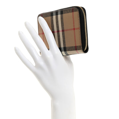 Burberry E-Canvas Vintage Check Mini Zip Around Wallet Birch Black 2 of 6