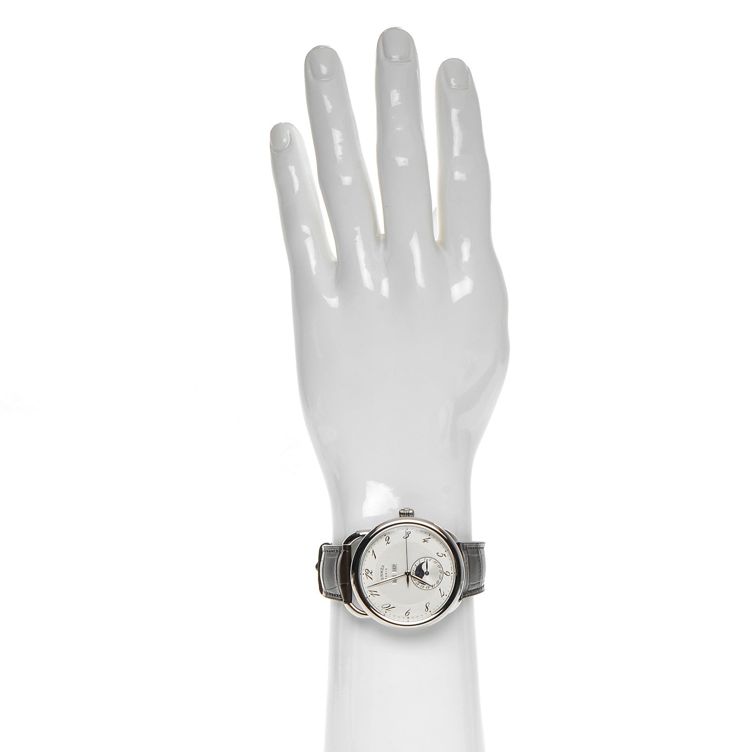 Hermes Stainless Steel Alligator 43mm Arceau Grande Lune Automatic Watch Havane 2 of 7