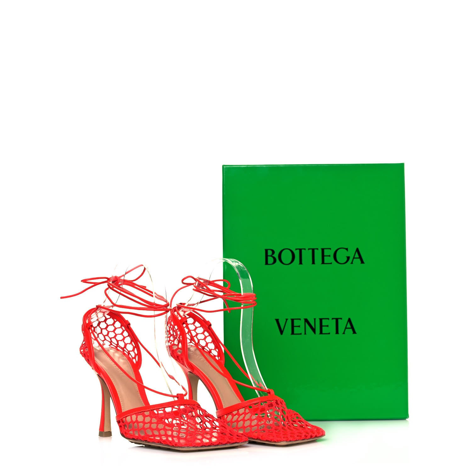 Bottega Veneta Mesh Nappa Stretch Ankle Tie Sandals 37.5 Tomato 9 of 9