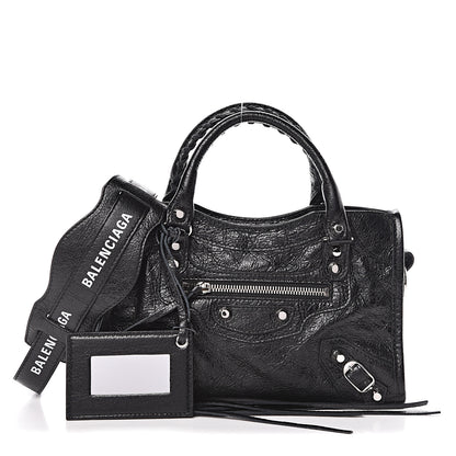 Balenciaga Agneau Classic Silver Hardware Mini City Logo Strap Black White 1 of 9