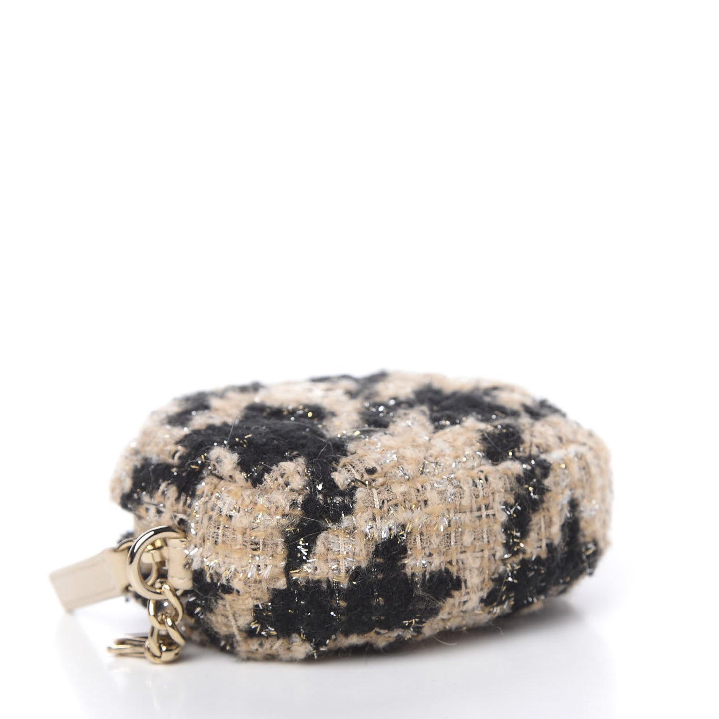 Tweed Shearling Quilted Coin Purse Beige Black