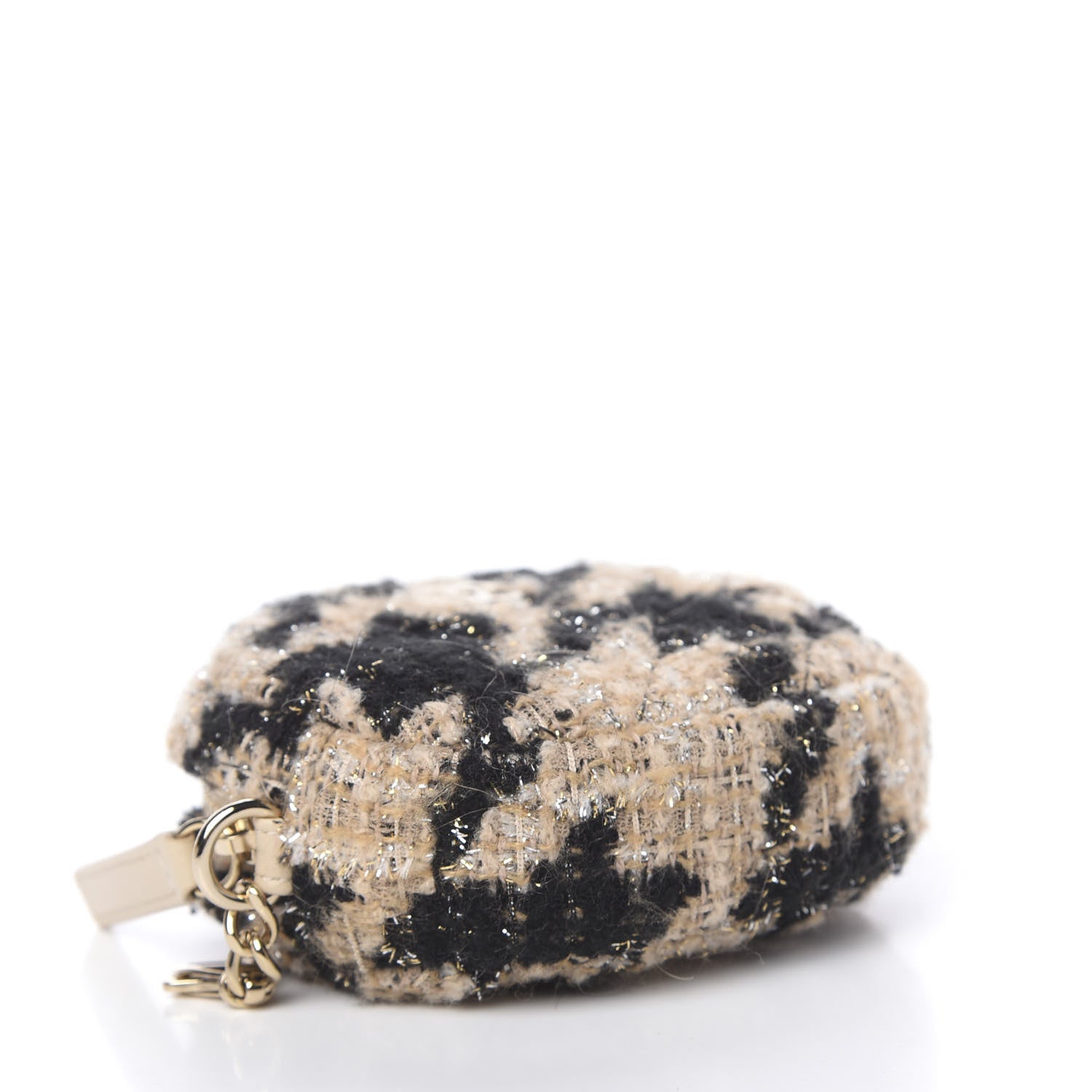 Chanel Tweed Shearling Quilted Coin Purse Beige Black 4 of 6