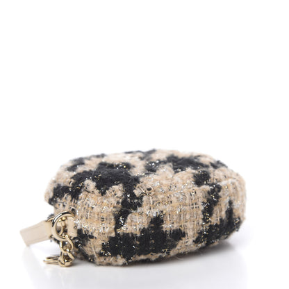 Chanel Tweed Shearling Quilted Coin Purse Beige Black 4 of 6