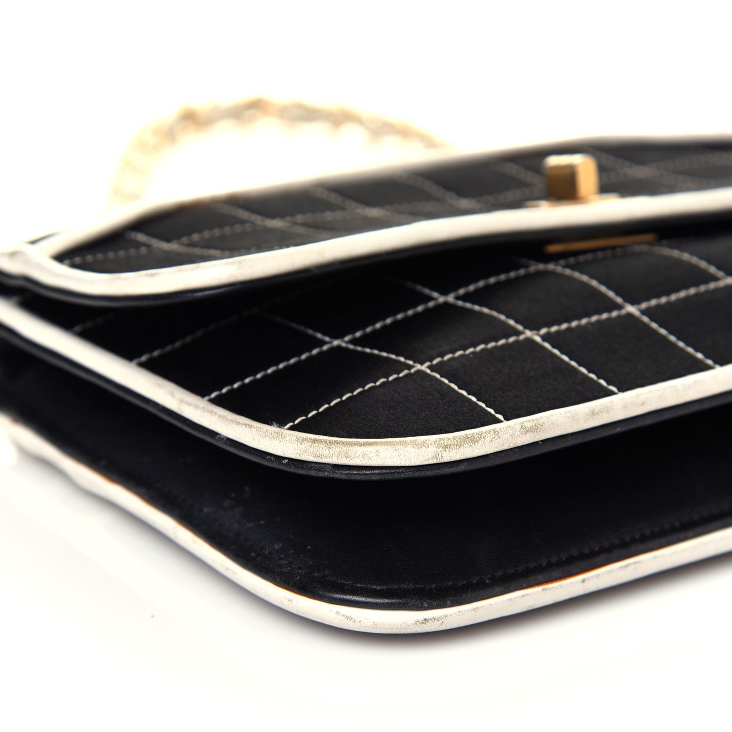 Satin Quilted Chocolate Bar Flap Black