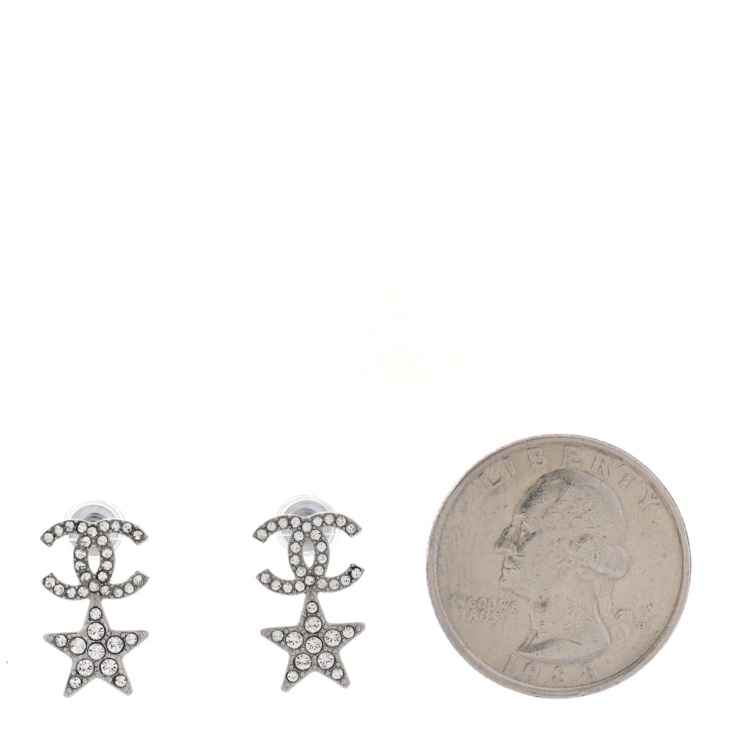 Chanel Crystal CC Starfall Drop Earrings Silver 2 of 4