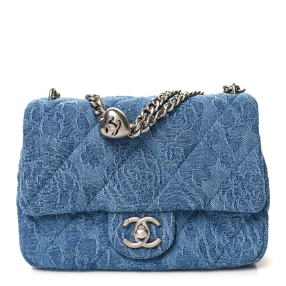Chanel Denim Quilted Camellia Sweetheart Mini Flap Blue 1 of 11