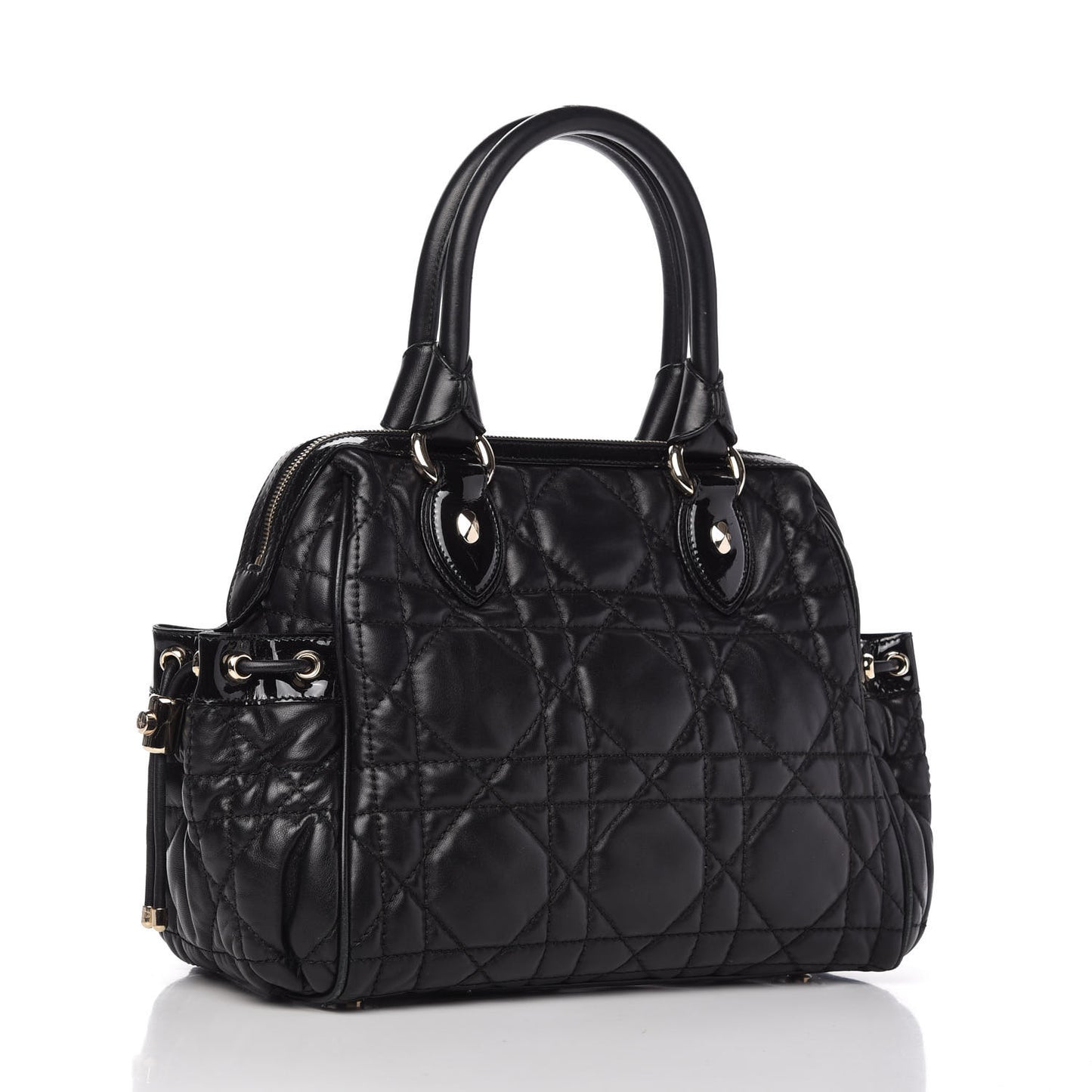 Lambskin Cannage 2 Dior Zip Top Satchel Black