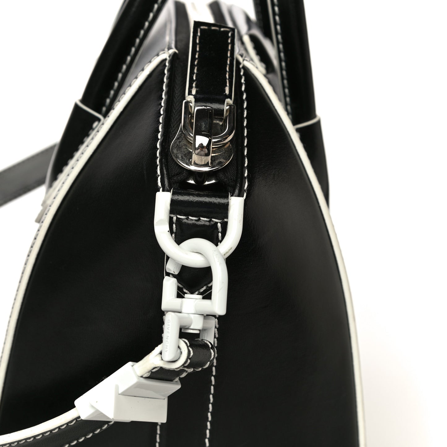 Calfskin Contrast Topstitch Small Antigona Black White