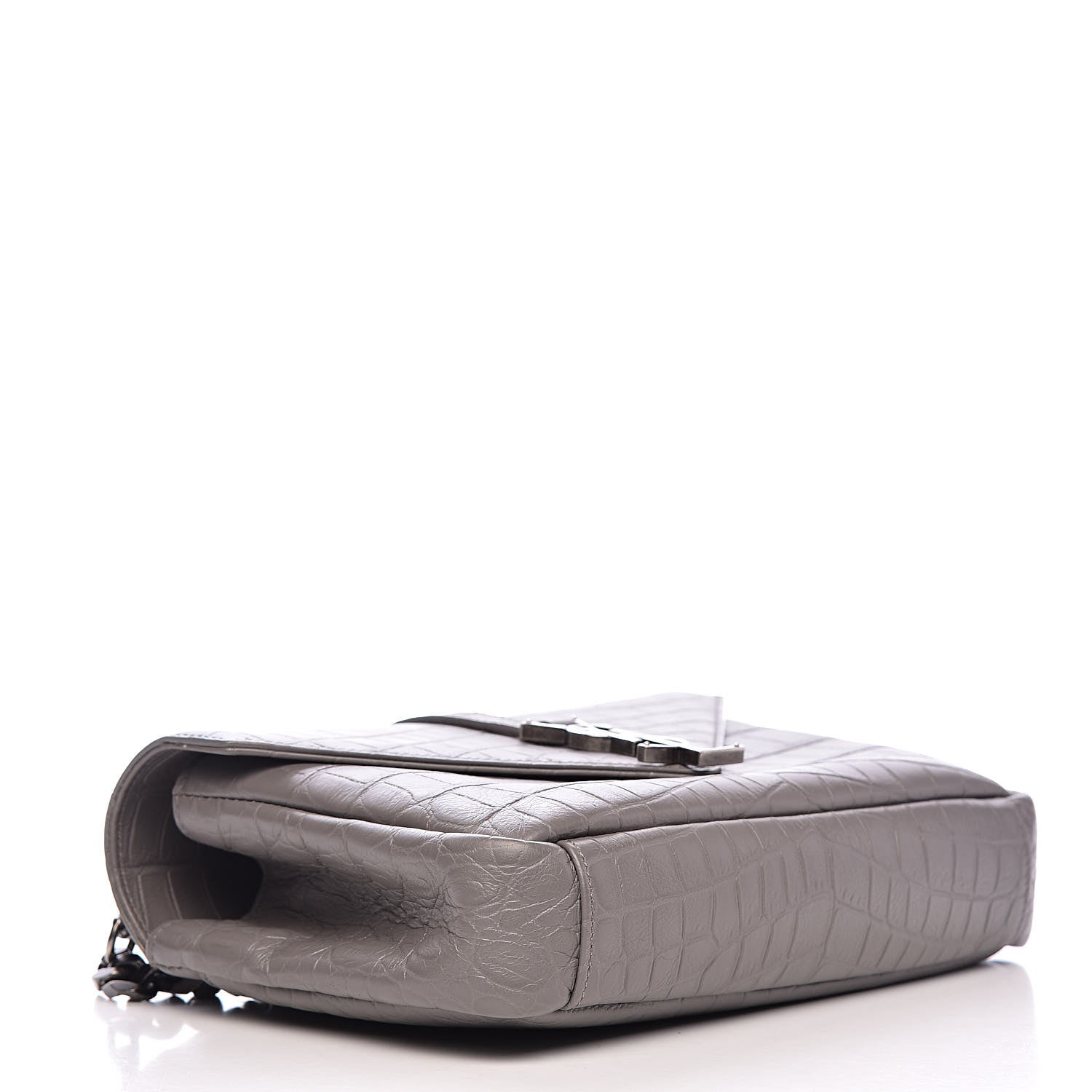 Saint Laurent Calfskin Crocodile Embossed Medium College Monogram Satchel Gray 4 of 15