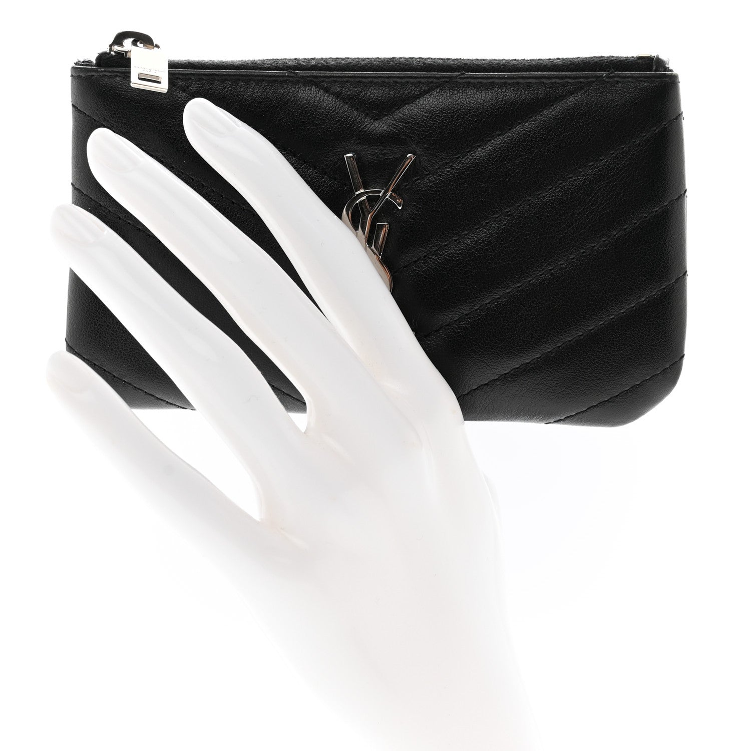 Saint Laurent Calfskin Matelasse Monogram Key Pouch Black 2 of 7