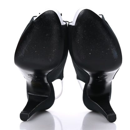 Chanel Canvas Peep Toe Slingback Pumps 39 Black White 5 of 7