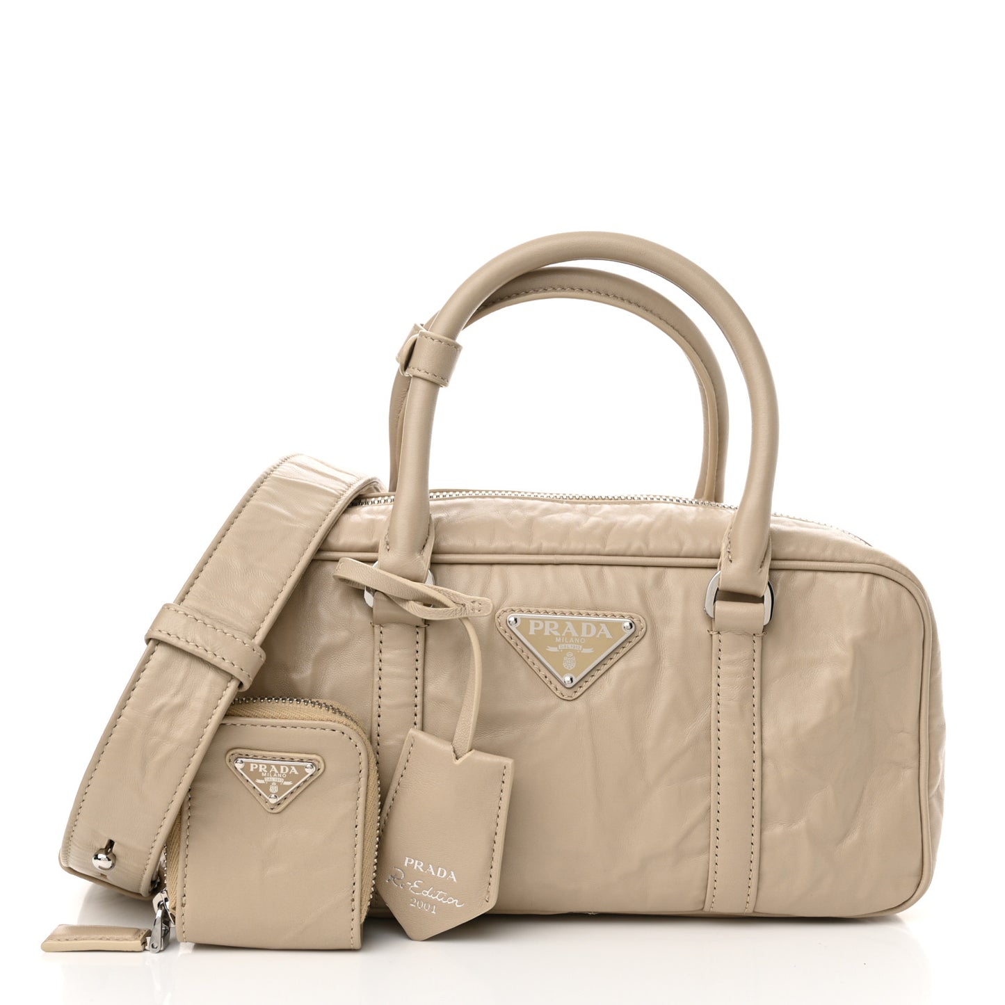 Nappa Antique Small Re-Edition 2001 Two Handle Crossbody Bag Deserto