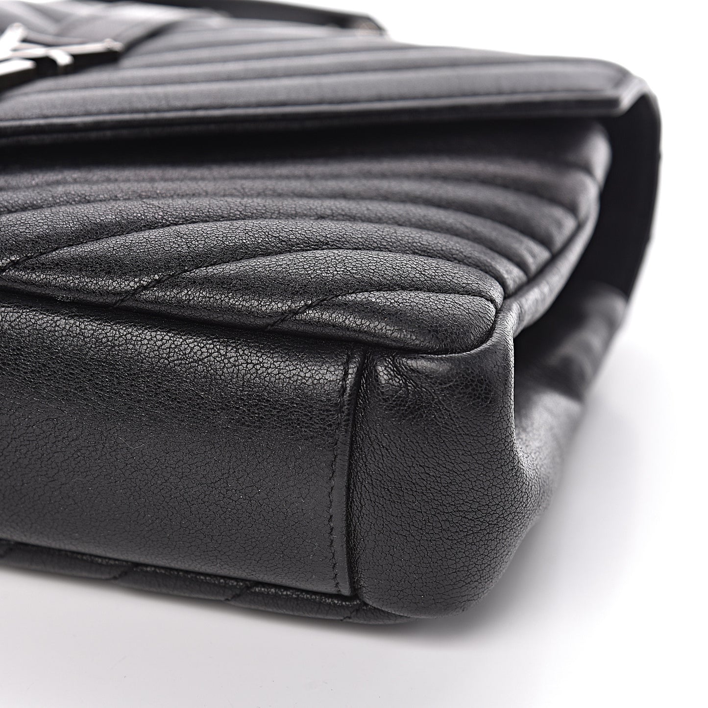 Sheepskin Matelasse Chevron Monogram Medium College Bag Black