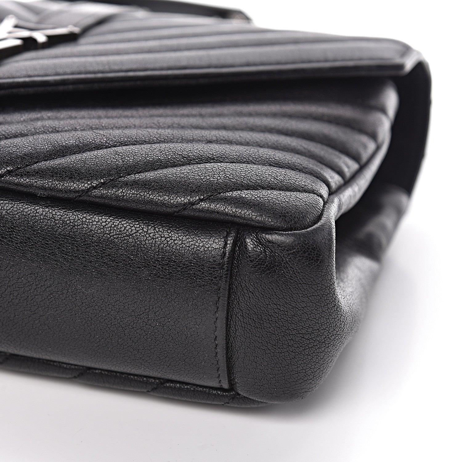 Saint Laurent Sheepskin Matelasse Chevron Monogram Medium College Bag Black 14 of 15
